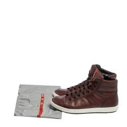 Pre Owned Prada Sport Brown Leather High Top Sneakers Size 42