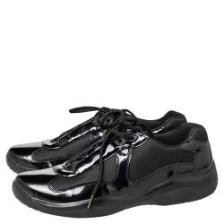 Pre Owned Prada Sport Black Patent Leather And Mesh Low Top Sneakers Size 43