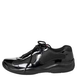 Pre Owned Prada Sport Black Patent Leather And Mesh Low Top Sneakers Size 43