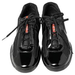 Pre Owned Prada Sport Black Patent Leather And Mesh Low Top Sneakers Size 43