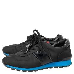 Prada Sport Black Canvas And Leather Low Top Sneakers Size 42