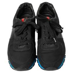 Prada Sport Black Canvas And Leather Low Top Sneakers Size 42