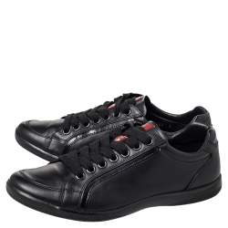 Prada Sport Black Leather Low Top Sneakers Size 40