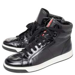 Pre Owned Prada Sport Black Leather High Top Sneakers Size 42