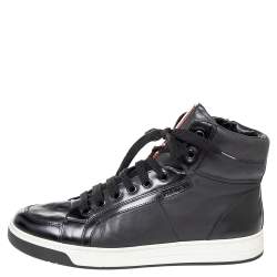 Pre Owned Prada Sport Black Leather High Top Sneakers Size 42