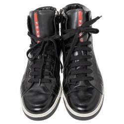 Pre Owned Prada Sport Black Leather High Top Sneakers Size 42
