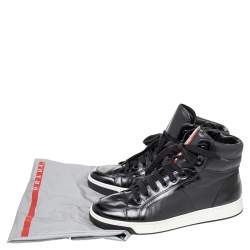 Pre Owned Prada Sport Black Leather High Top Sneakers Size 42
