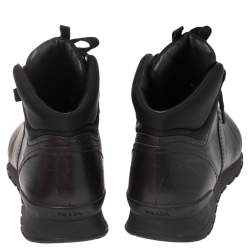 Pre Owned Prada Sport Dark Brown Leather High Top Sneakers Size 42.5