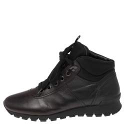 Pre Owned Prada Sport Dark Brown Leather High Top Sneakers Size 42.5