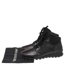 Pre Owned Prada Sport Dark Brown Leather High Top Sneakers Size 42.5