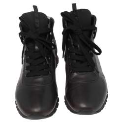 Pre Owned Prada Sport Dark Brown Leather High Top Sneakers Size 42.5