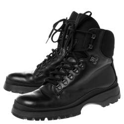 Pre Owned Prada Sport Black Leather Combat Boots Size 43.5