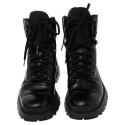 Pre Owned Prada Sport Black Leather Combat Boots Size 43.5