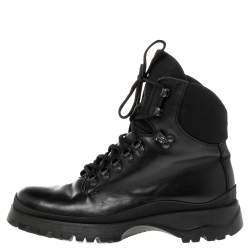 Pre Owned Prada Sport Black Leather Combat Boots Size 43.5