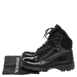 Pre Owned Prada Sport Black Leather Combat Boots Size 43.5
