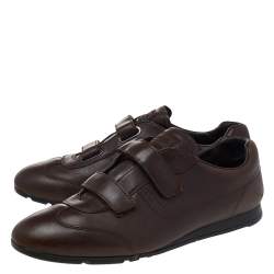 Pre Owned Prada Sport Brown Leather Double Velcro Low Top Sneakers Size 42