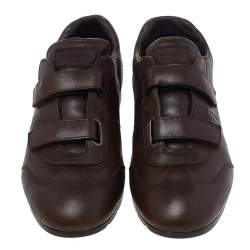 Pre Owned Prada Sport Brown Leather Double Velcro Low Top Sneakers Size 42