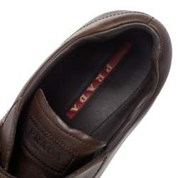 Pre Owned Prada Sport Brown Leather Double Velcro Low Top Sneakers Size 42