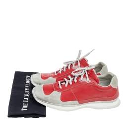 Pre Owned Prada Sport Red/Grey Leather And Suede Low Top Sneakers Size 43