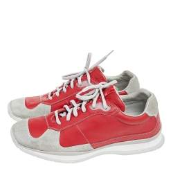 Pre Owned Prada Sport Red/Grey Leather And Suede Low Top Sneakers Size 43
