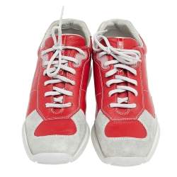 Pre Owned Prada Sport Red/Grey Leather And Suede Low Top Sneakers Size 43