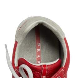 Pre Owned Prada Sport Red/Grey Leather And Suede Low Top Sneakers Size 43