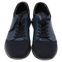 Pre Owned Prada Sport Navy Blue Leather And Neoprene Low Top Sneakers Size 43