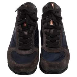 Pre Owned Prada Sport Grey/Blue Nylon and Suede High Top Sneakers Size 45
