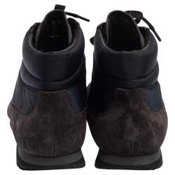 Pre Owned Prada Sport Grey/Blue Nylon and Suede High Top Sneakers Size 45