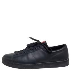 Pre Owned Prada Sport Black Leather Low Top Sneakers Size 45