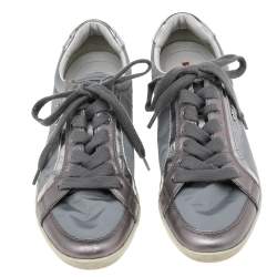 Pre Owned Prada Sport Grey Nylon And Leather Trim Sneakers Size 38.5