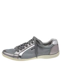 Pre Owned Prada Sport Grey Nylon And Leather Trim Sneakers Size 38.5