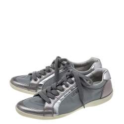 Pre Owned Prada Sport Grey Nylon And Leather Trim Sneakers Size 38.5