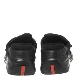 Pre Owned Prada Sport Black Leather and Mesh America's Cup Velcro Strap Sneakers Size 42