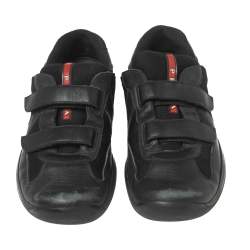 Pre Owned Prada Sport Black Leather and Mesh America's Cup Velcro Strap Sneakers Size 42
