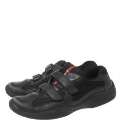 Pre Owned Prada Sport Black Leather and Mesh America's Cup Velcro Strap Sneakers Size 42