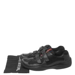 Pre Owned Prada Sport Black Leather and Mesh America's Cup Velcro Strap Sneakers Size 42