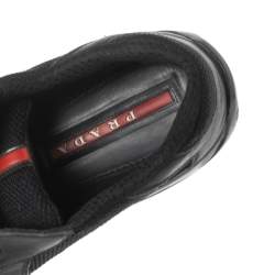Pre Owned Prada Sport Black Leather and Mesh America's Cup Velcro Strap Sneakers Size 42