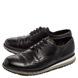 Pre Owned Prada Black Leather Brogue-Oxford Sneakers Size 44.5