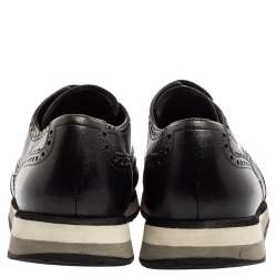 Pre Owned Prada Black Leather Brogue-Oxford Sneakers Size 44.5