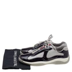 Pre Owned Prada Sport Grey/Purple Mesh And Patent Leather Low Top Sneakers Size 44