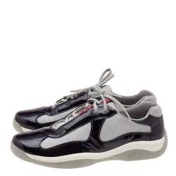 Pre Owned Prada Sport Grey/Purple Mesh And Patent Leather Low Top Sneakers Size 44