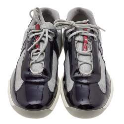 Pre Owned Prada Sport Grey/Purple Mesh And Patent Leather Low Top Sneakers Size 44