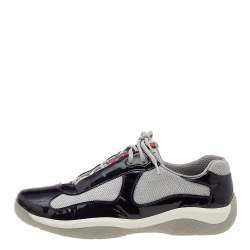 Pre Owned Prada Sport Grey/Purple Mesh And Patent Leather Low Top Sneakers Size 44