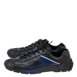 Prada Sport Black/Blue Leather Low Top Sneakers Size 42