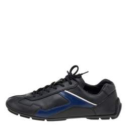 Prada Sport Black/Blue Leather Low Top Sneakers Size 42