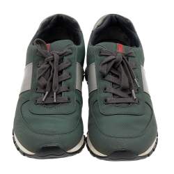 Prada Sport Green/Grey Nylon And Leather Low Top Sneakers Size 42