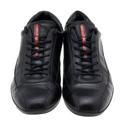 Prada Sport Black Leather Low Top Sneakers Size 43