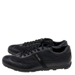 Prada Sport Black Leather And Nylon Low Top Sneakers Size 41.5