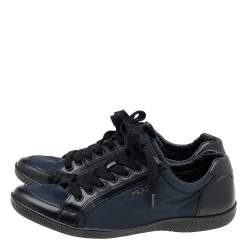 Pre Owned Prada Sport Navy Blue/Black Nylon And Leather Low Top Sneakers Size 37